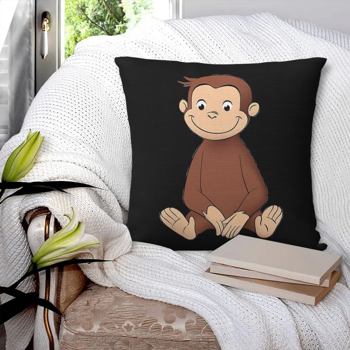 Curious George Square Pillowcase Pillow Cover Polyester Cushion Zip Decorative Comfort Throw Pillow for Home Sofa
