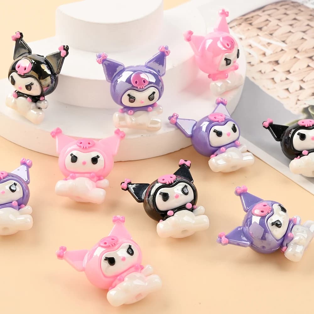 10 pezzi 3D Sanrio a tema perline in resina Kuromi forma messa a fuoco per fai da te ciuccio per bambini catene collane bracciali portachiavi gioielli