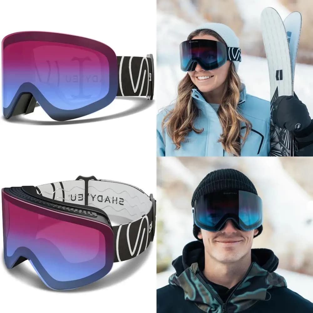 Occhiali da sci da snowboard UV400 regolabili con lenti intercambiabili per uomo e donna - Protezione per lenti in TPU antiappannamento