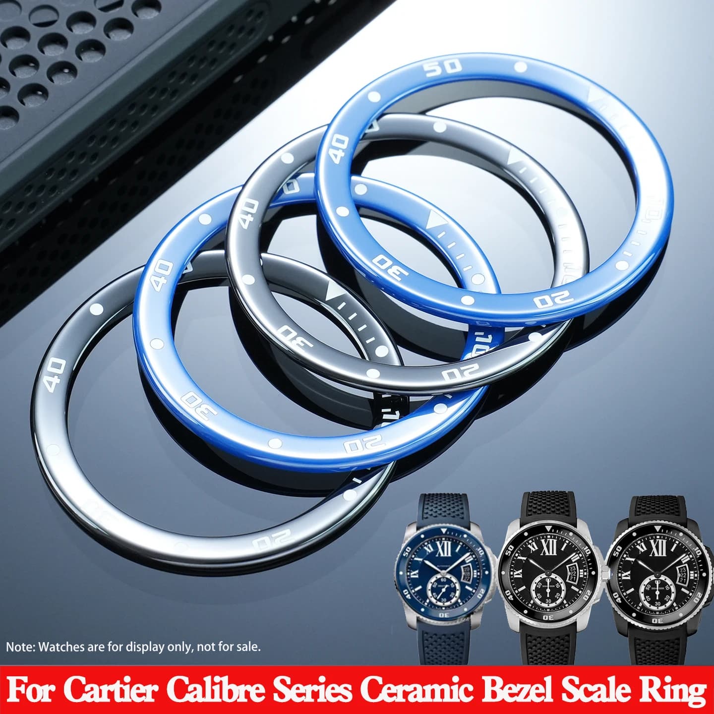 For Cartier Calibre 41mm Watch Ceramic Bezel Dial Scale Ring Black Blue Premium Replacement Outer Ring Wristwatch Mod Repair Acc