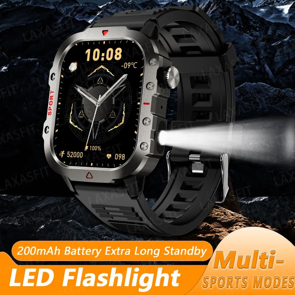LAXASFIT New Smart Watch LED Flashlight 2,01 inch HD Bluetooth Speaker Smart Watch Multi Sport Health Monitor Smart Watch