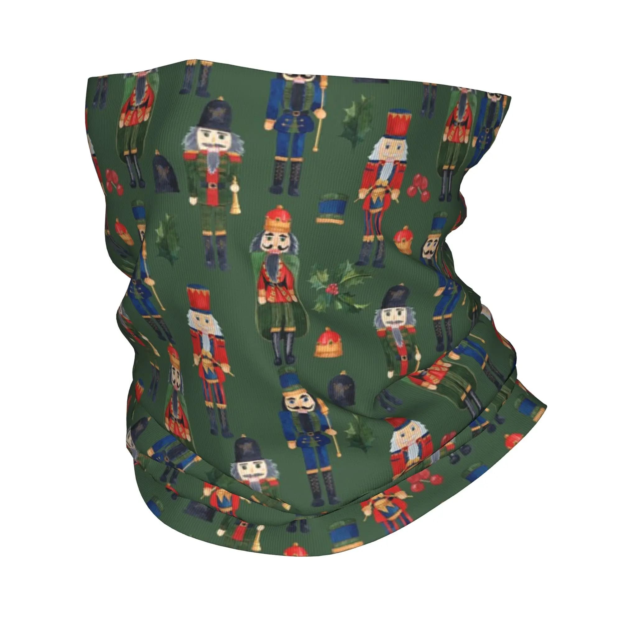 Bandana con stampa natalizia Schiaccianoci e Holly, scaldacollo stampato, sciarpa avvolgente, maschera calda per ciclismo, per uomo, donna, adulto