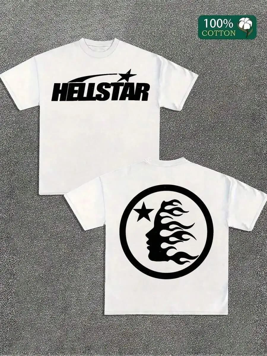 Y2K Tops, Flame & Star Double Sided Print T-Shirt, Streetwear, Digital Print, Edgy, Casual, Summer, For Men