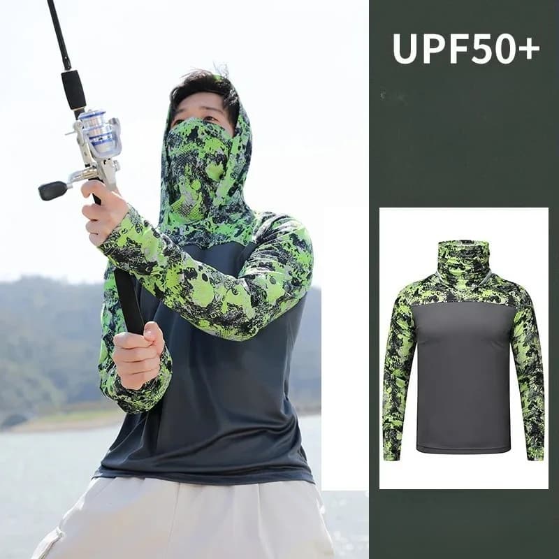 Men's Cappuccio Fishing Knife, Solar Protection, Outdoor Summer Clothing, Patchwork Mask Sweatshirt, UV Protection, Technical Knit, Light Jacket