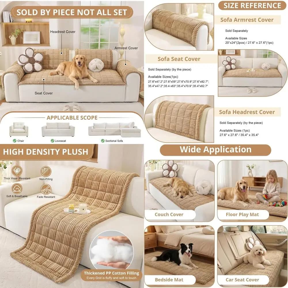 Washable and Suitable for Dogs, Duvet for Sofa, Kaki, 70 x 210 cm for Sofa, Sofa