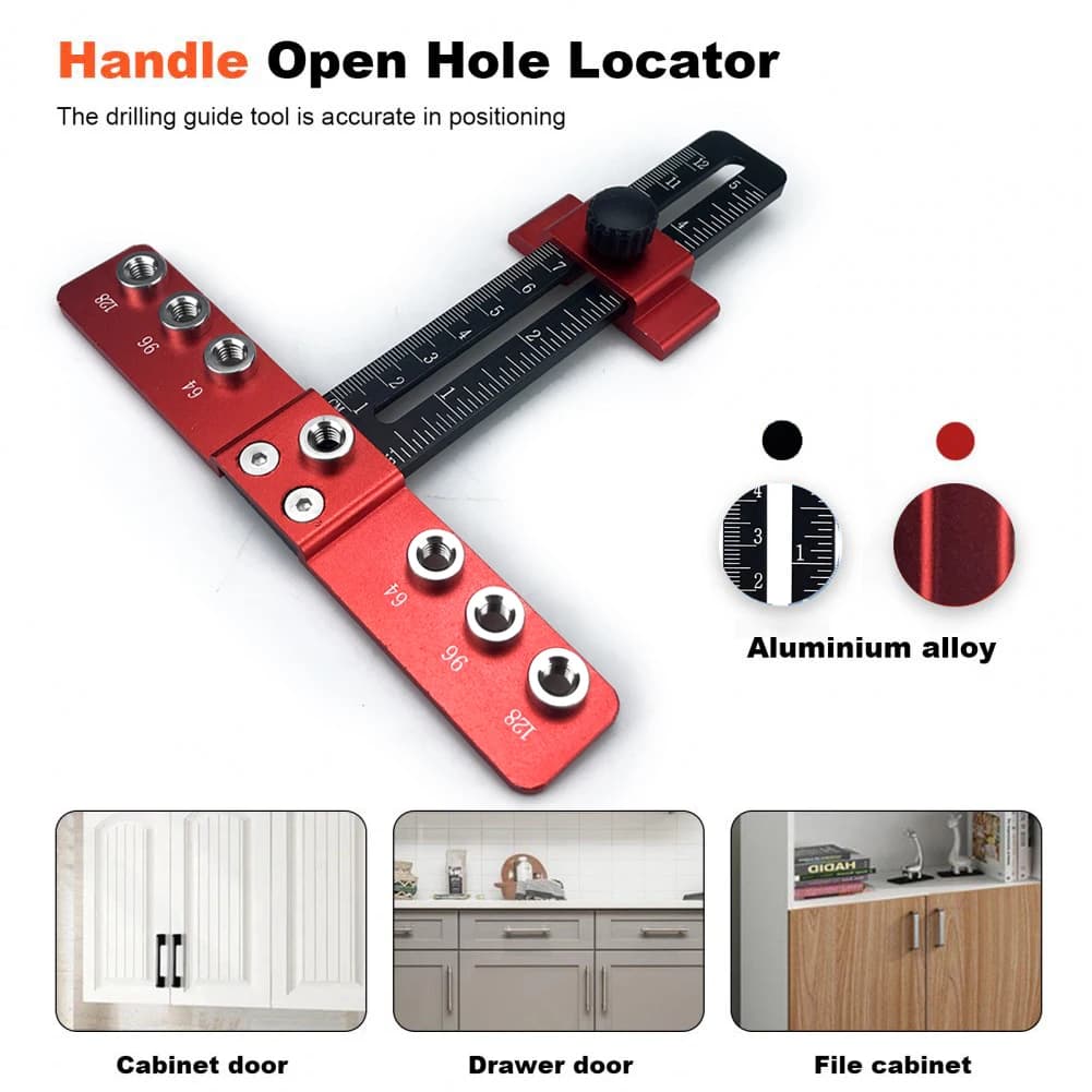 Localizzatore di foratura per la lavorazione del legno Strumento per modello hardware con guida per trapano per maniglia per porta dell'armadio in lega di alluminio