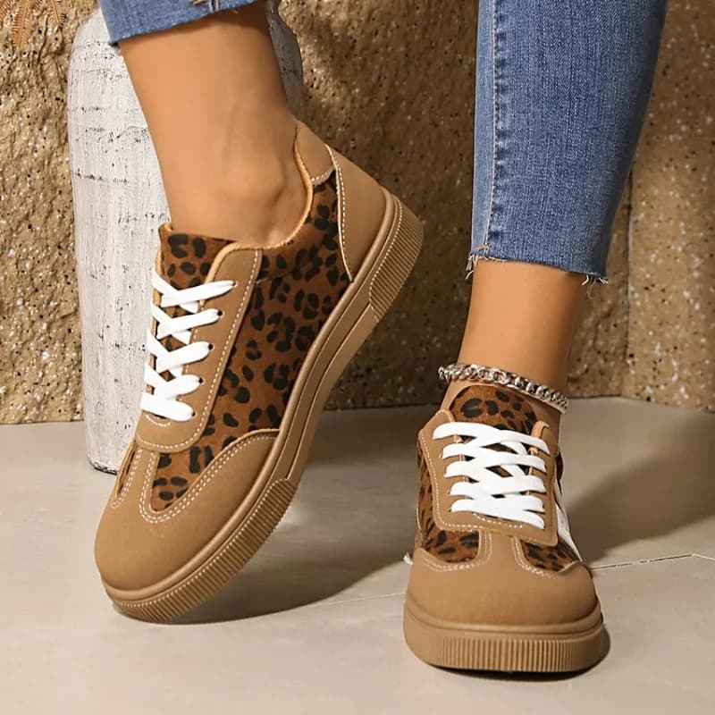 Sneakers con plateau da donna con stampa leopardata, Primavera 2026, antiscivolo, suola spessa, marroni, scarpe sportive, taglie forti, casual, piatte