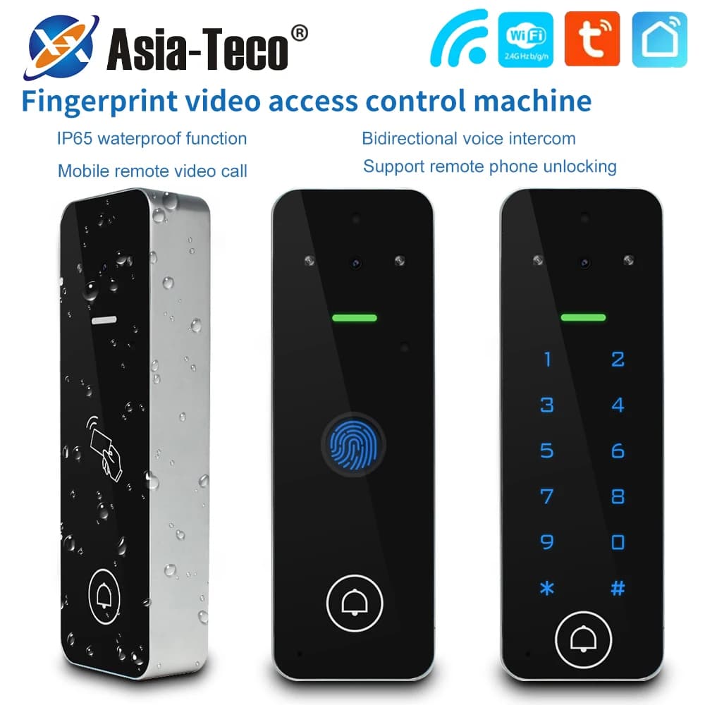 Tuya WiFi Videocitofono Controllo accessi Tastiera Campanello visivo Smart RFID Sistema citofonico per impronte digitali Vcontrol in metallo esterno