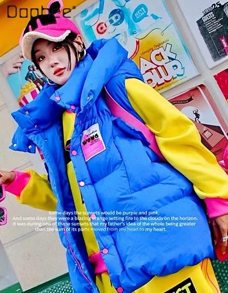 Gilet caldo casual a prova di freddo colorato rosso rosa da donna Giacca invernale in cotone ispessito con cappuccio con nuova lettera