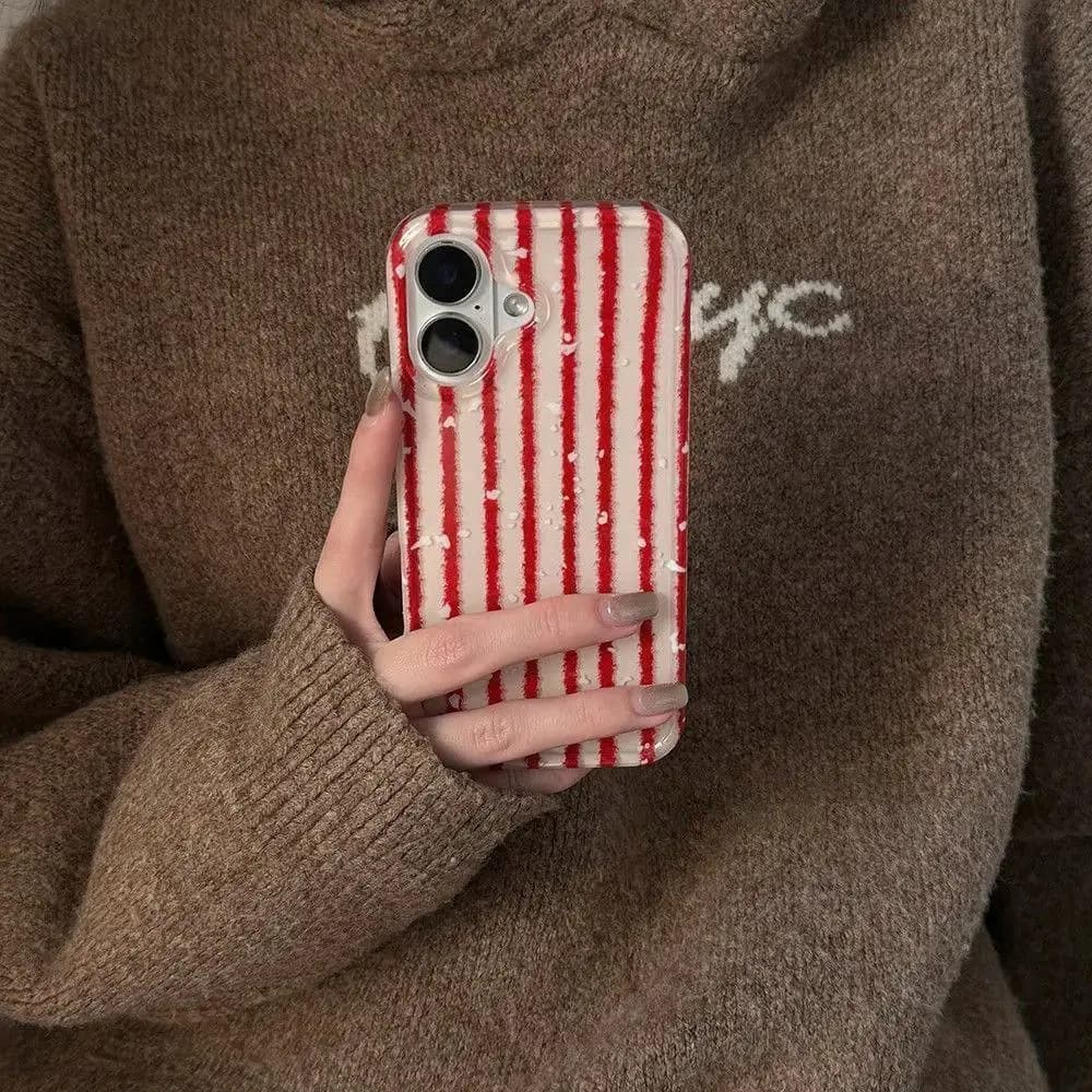 Korean Personalized Ins Red Stripe Simplicity Phone Case For iPhone 16 15 14 Plus 13 Mini 17 12 11 Pro Max AIR XS XR Y2K Cover
