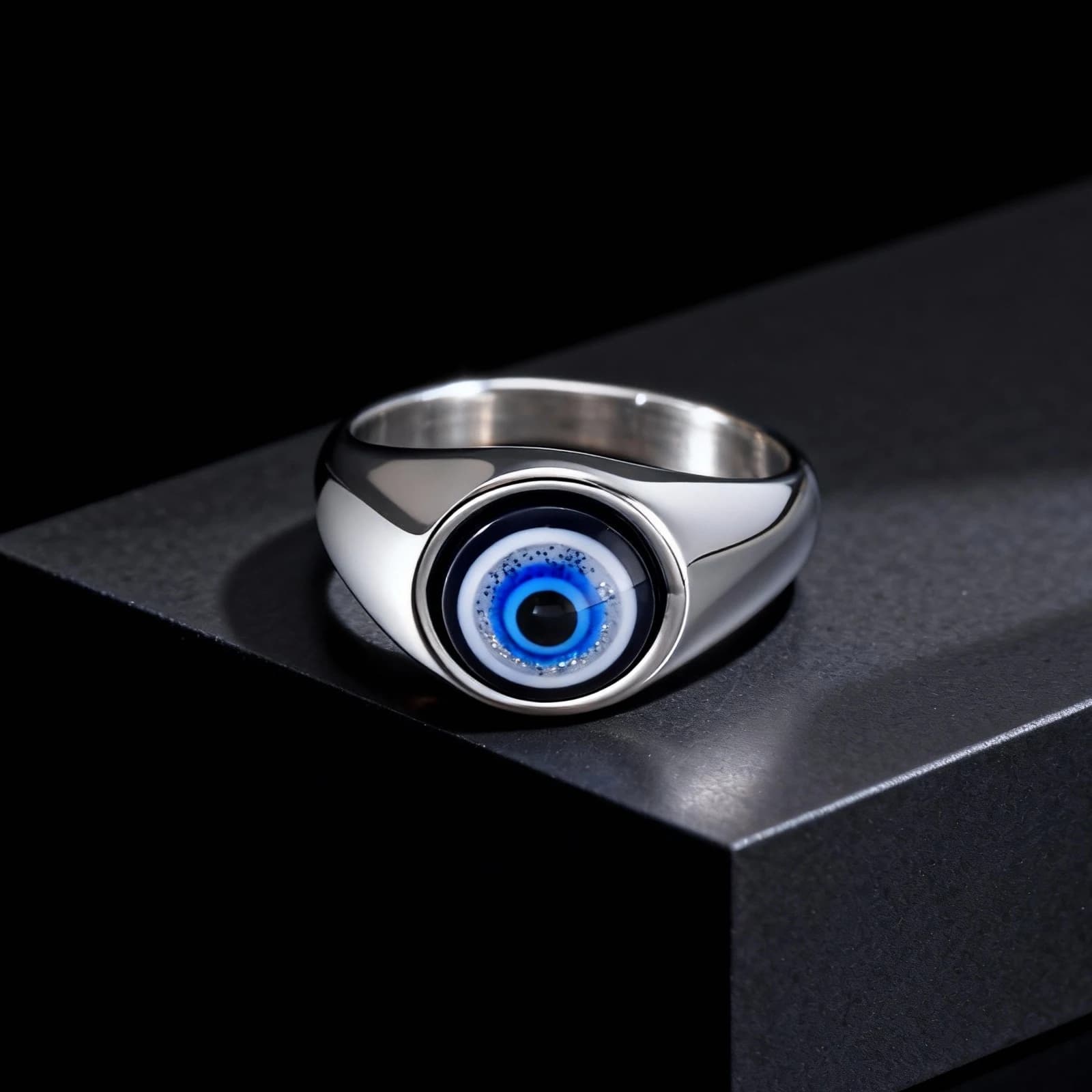 Anello grosso vintage turco malocchio per uomo donna, anello in acciaio inossidabile con occhi fortunati blu, gioielli con bulbo oculare punk hip-hop