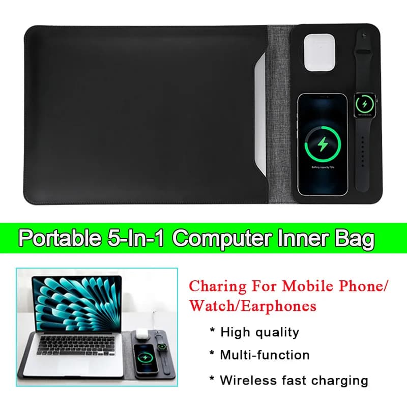Custodia per laptop con ricarica wireless multifunzionale Caricatore magnetico 3 in 1 Ricarica rapida wireless da 15 W per iPad Mac da 12 13 14 pollici