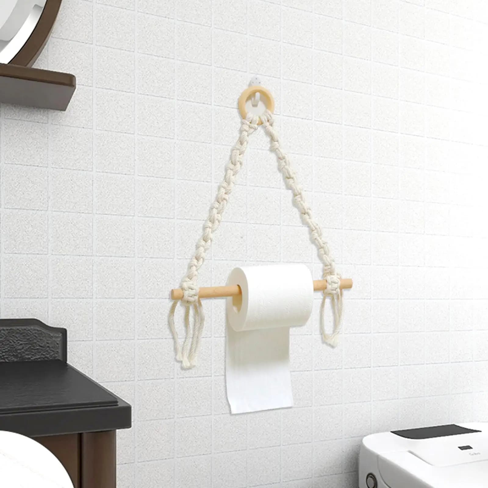 Portarotolo da parete in corda intrecciata a mano, stile rustico, per bagno, casa, matrimoni