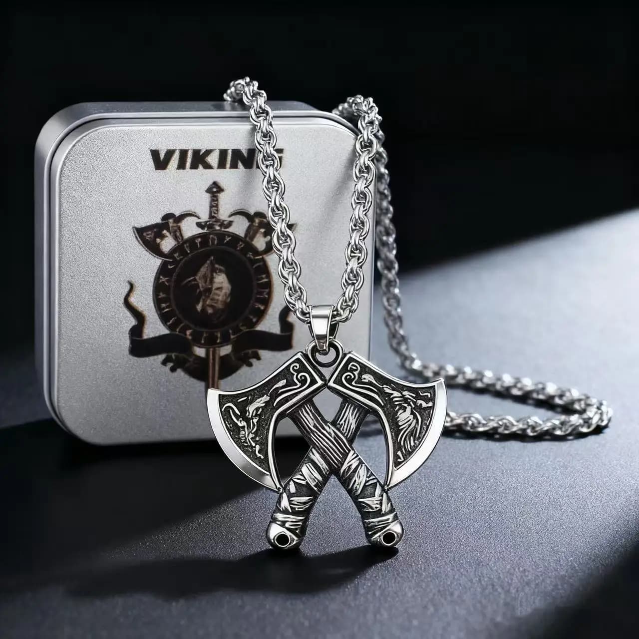Collana a catena con ciondolo a forma di ascia vichinga in acciaio inossidabile 316L per confezione regalo di accessori per gioielli da uomo