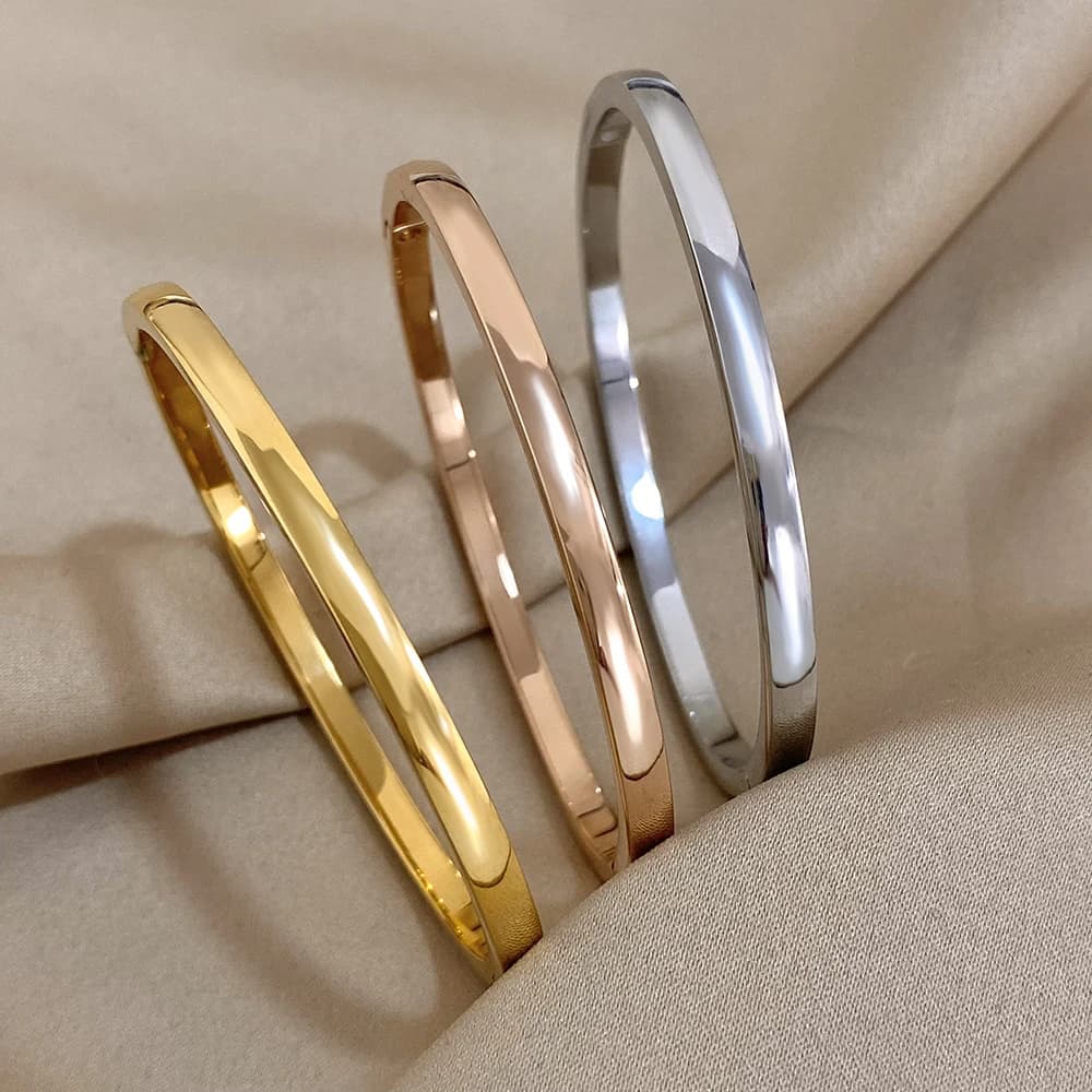 Greatera Simple Thin 4mm Wide Cuff Bracelet Stainless Steel Original Design Rose Gold/Sliver Color Men Women's Bangle Gifts New