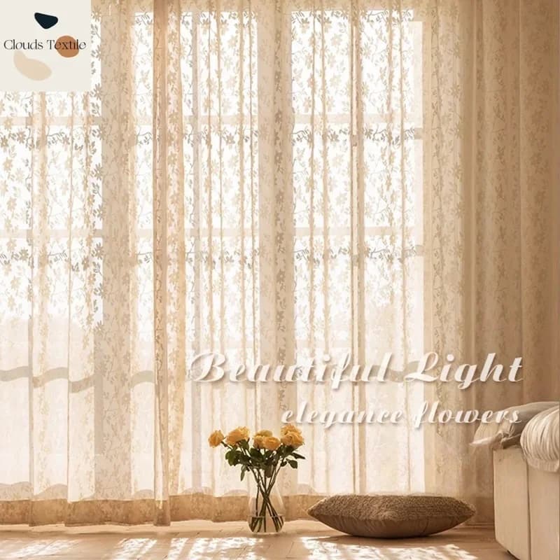 Champagne Color Tulle Curtains for Living Room Bedroom French Romantic Retro Style Modern Window Screen Curtains Customize