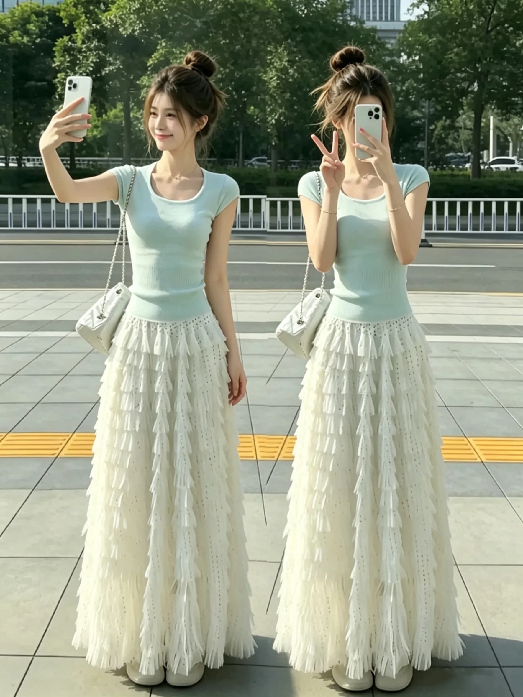 Unique Beautiful Early Summer Slim Fit Short Sleeve T-Shirt Polka Dot Cake Skirt Two-Piece Set Women's Fashion Breathable