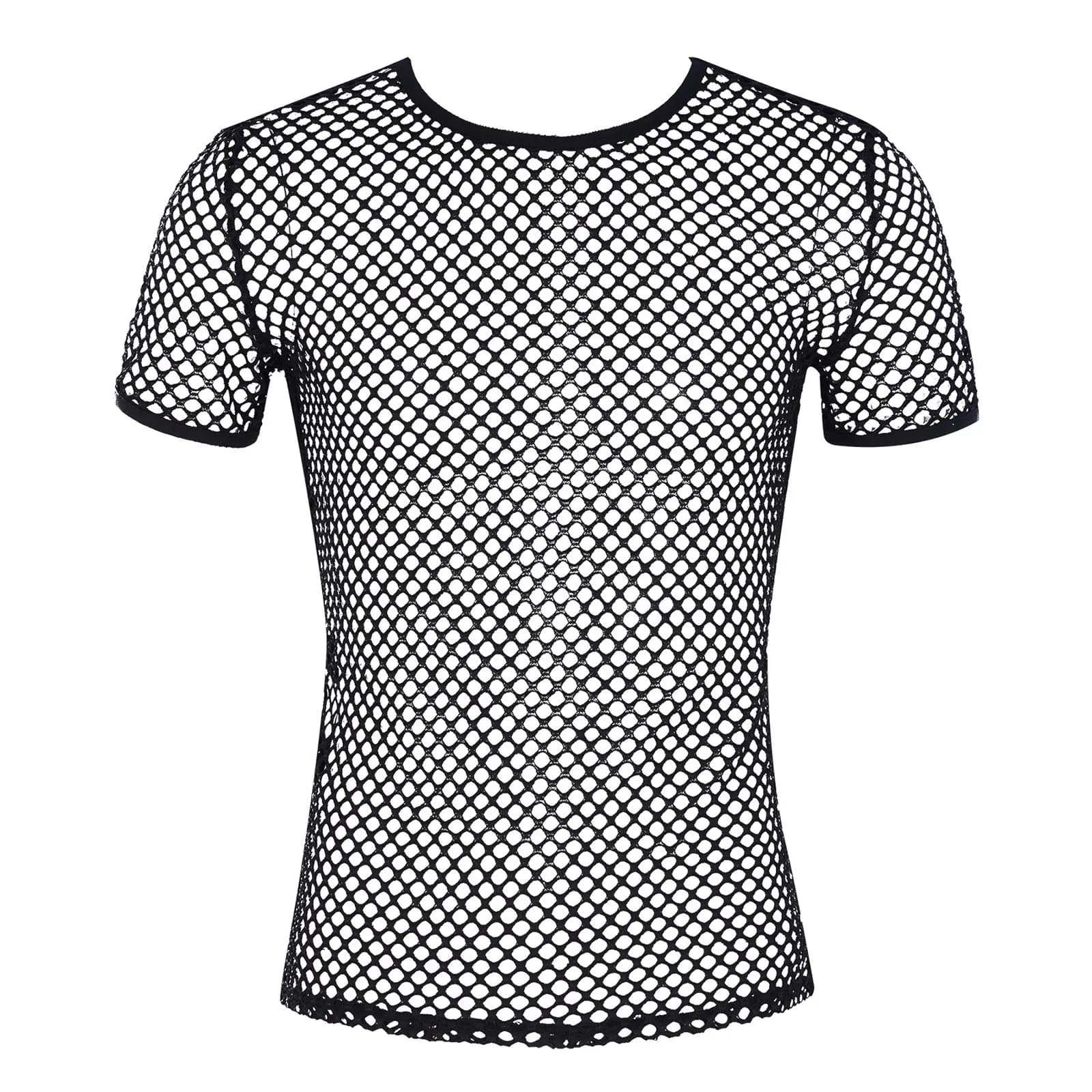 T-shirt da uomo top scava fuori manica corta vedere attraverso magliette a rete girocollo incrociato sul retro Performance Club wear