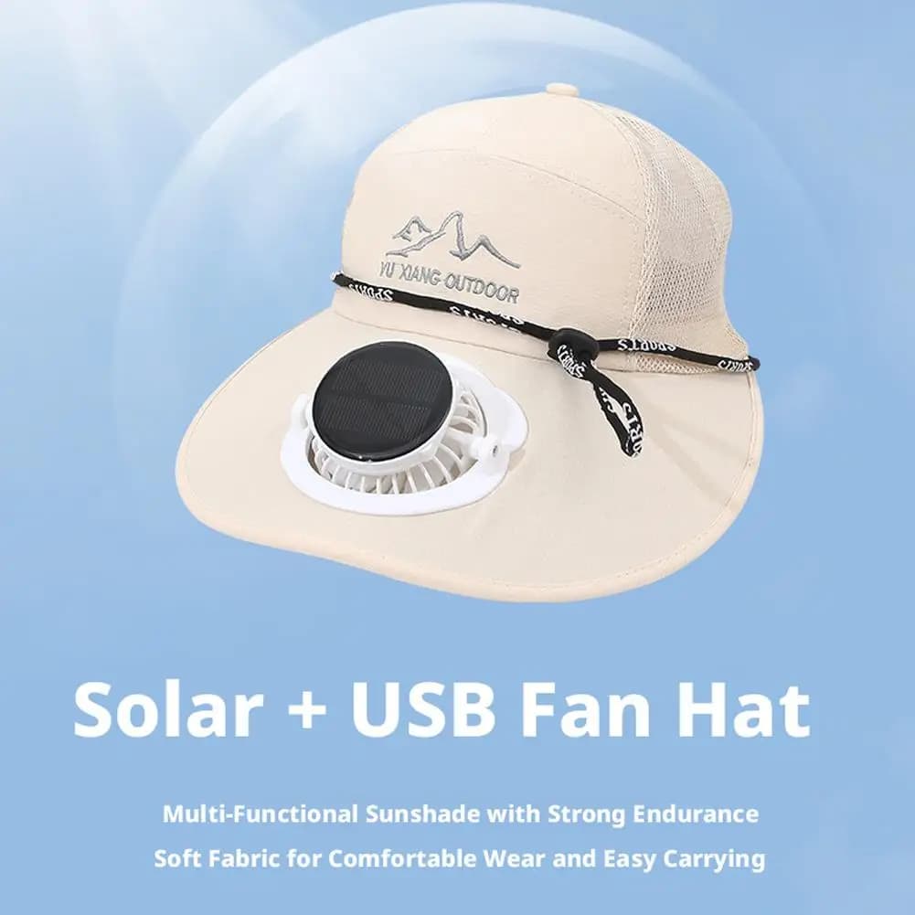 Solar Powered Fan Hat USB Charging Big Brim Sun Protection Cap Breathable Mesh Fishing Hat For Men Women Outdoor Sports Cap Men