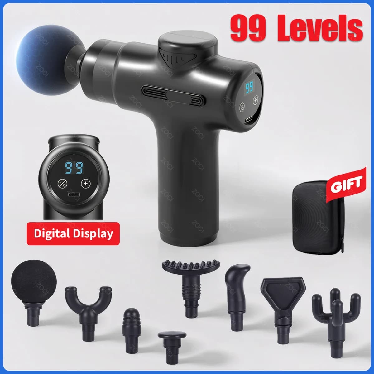 99-tier Portable Strap Gun Mini Portable Massage Gun Vibration Muscle Massage Digital Display Deep Body Back Massage
