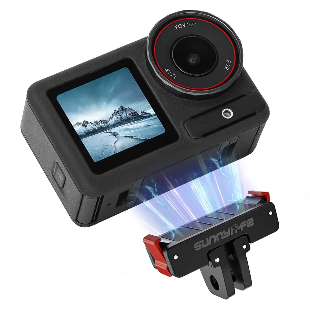 Magnetic support for action chamber with screw hole 1/4 inch, two graft adapter in aluminium alloy for OSMO ACTION 5 Pro/4/3/2