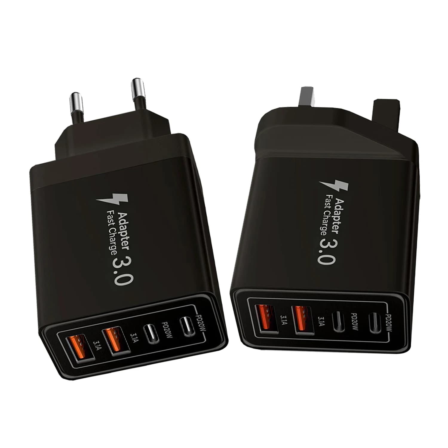 Caricatore da Muro USB C a 4 Porte Nero con Spina EU/UK/US, Adattatore di Ricarica Rapida PD 40W per iPhone Huawei Xiaomi