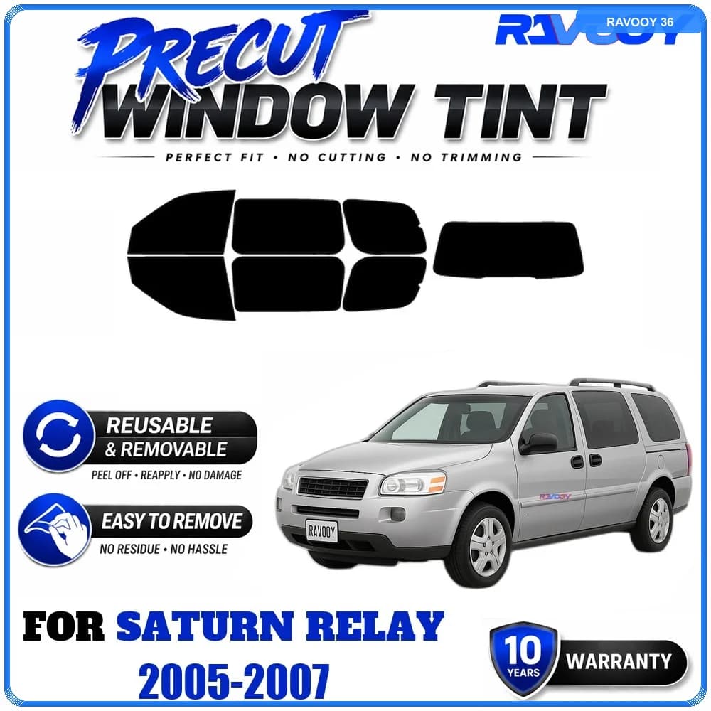 RAVOOY Precut Window Tint, Reusable Removable EPU Film, Custom Fit for Saturn Relay 2005-2007, UV Heat Protection