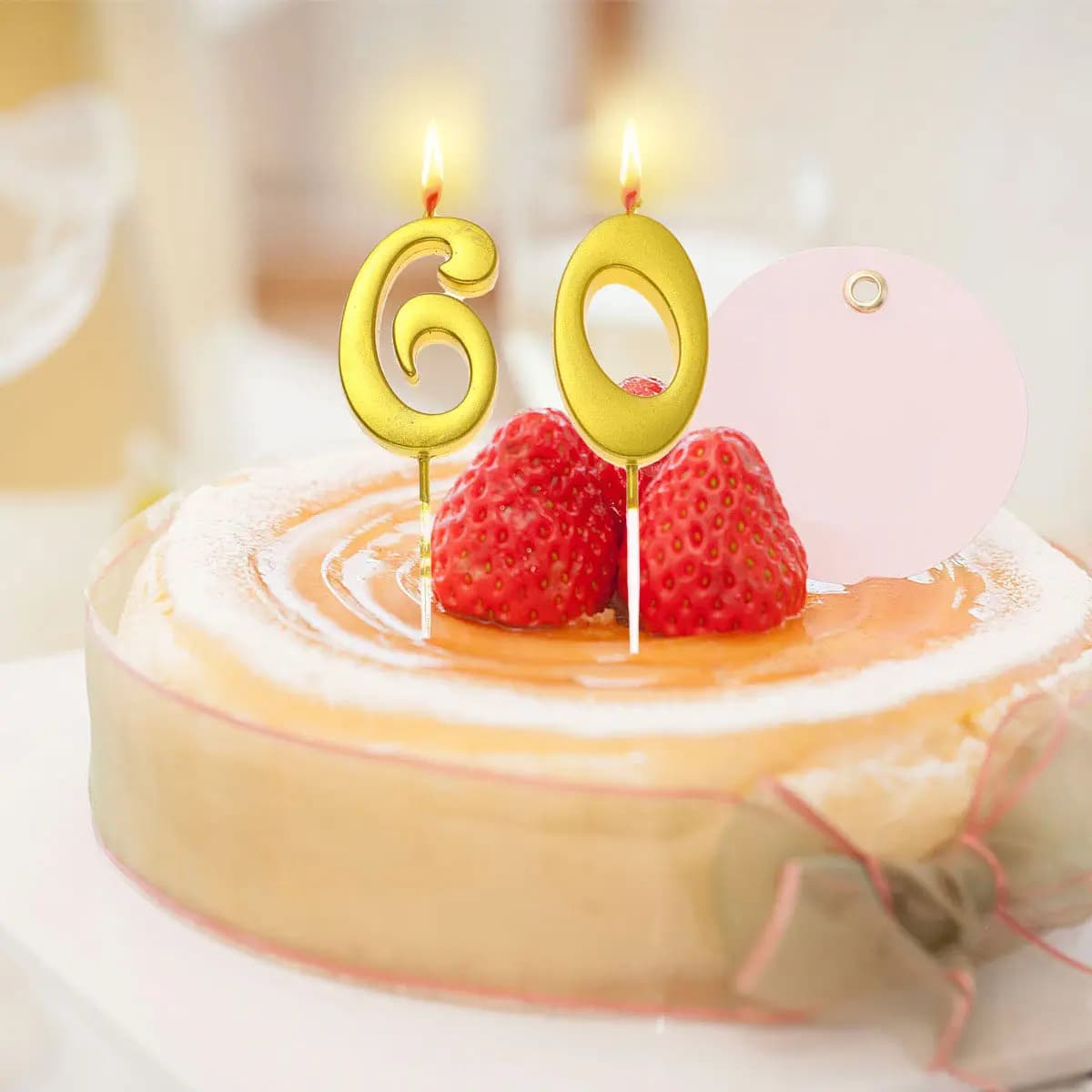 2 Pieces Candles for 60° Birthday, Number 6 0 Golden Metallic, Cake Decoration, Birthday Party Perfection and Decorative Kit