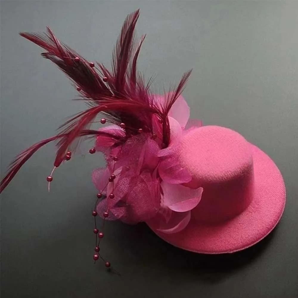 Mesh Feather Top Cap Hairpin Solid Color Elegant Mini Fascinator Hair Clip Headwear Exquisite Hair Accessories for Girls