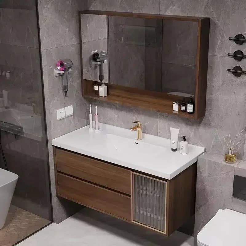 Mobile da Bagno Moderno di Lusso con Specchio Intelligente, Lavabo Integrato in Ceramica, Mobile Lavabo e Arredo Bagno