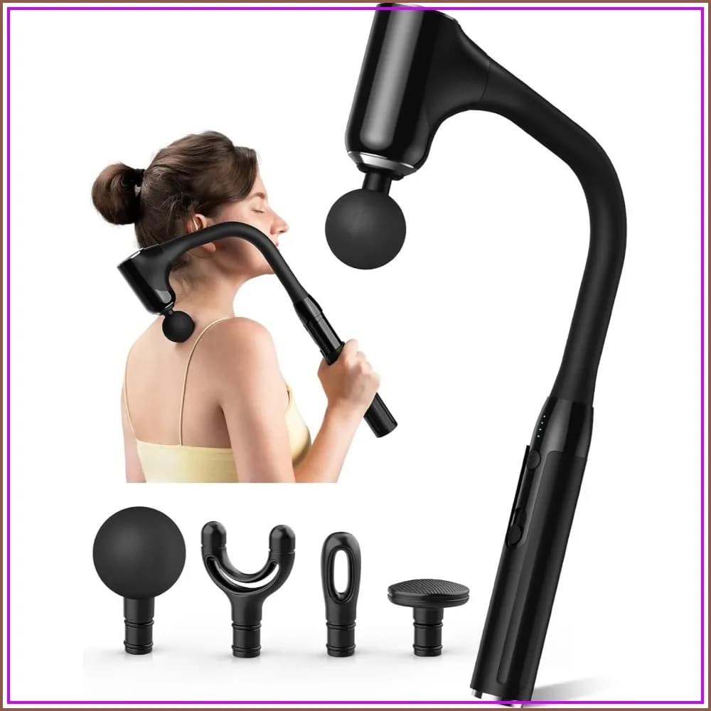 Massage Gun Deep Tissue - Back Pain Relief with Extended Handle, 12mm Percussion, Adjustable Speed & 4 Heads