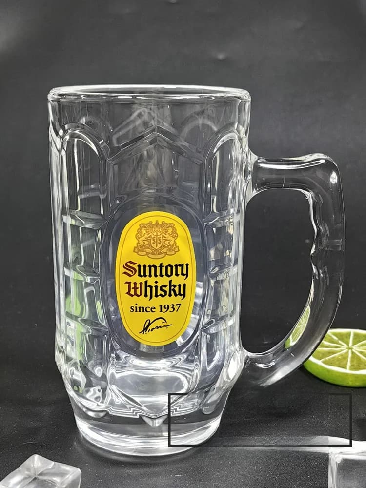 Original Japanese Suntory Beer Glass Whiskey Mug Beer Glass 375ml European Style Vintage Design Handless Glass Beer Mug