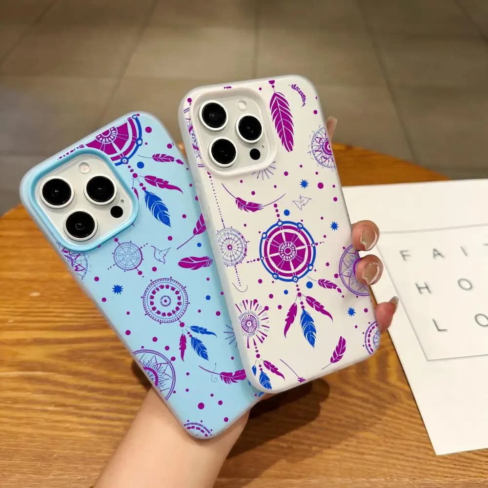 Mandala Dreamcatcher Phone Case Double Layer Jelly Phone Case Frosted Shockproof for iPhone 16 17 Pro Max Plus Air