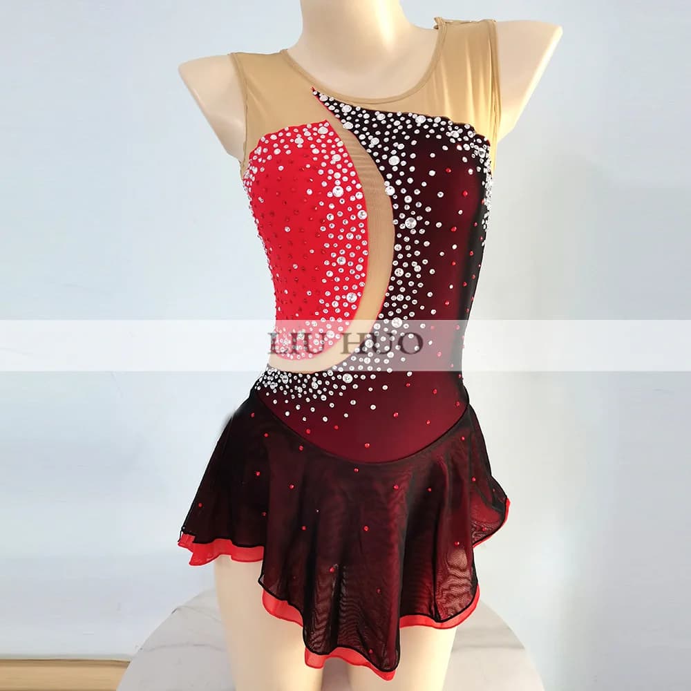 LIUHUO Donna Ragazza Prestazioni Aldult Ginnastica Concorso Body Pattinaggio di Figura sul Ghiaccio Vestito Costume da Ballo Adolescente Rosso