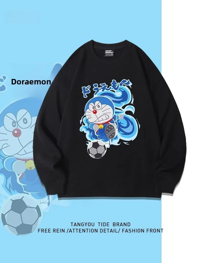 Retro American Hip Hop Sle Cartoon Hoodie Men's Loose Fit Casual Sweatirt Spring Autumn Winter Trendy round Ne Cott...