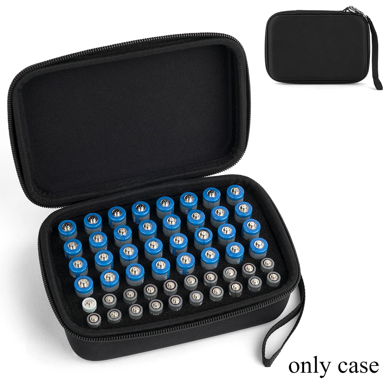 Custodia portaoggetti per organizer per batterie per oltre 52 batterie Borsa contenitore per garage per batterie AA AAA (solo custodia)
