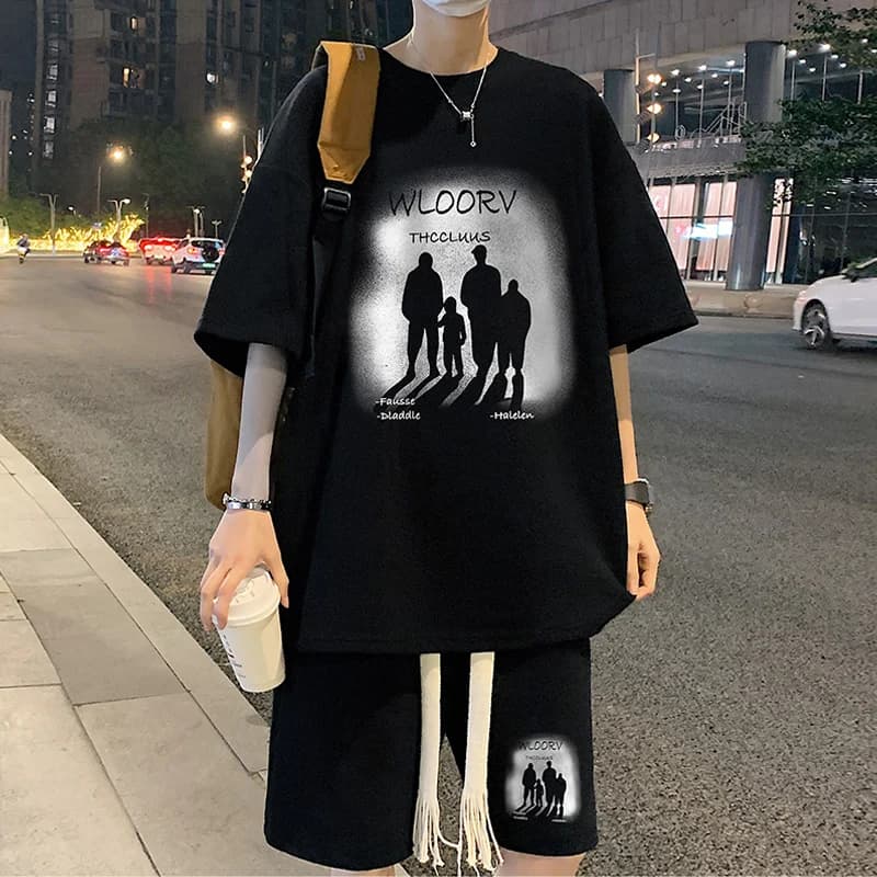 Completo sportivo da uomo You Lun a maniche corte, set due pezzi casual autunnale per adolescenti, elegante combo di t-shirt e pantaloncini.