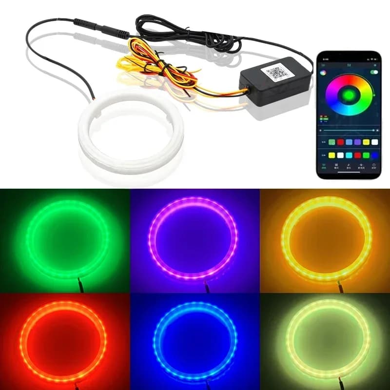 12V 24V Moto RGB Angel Eyes Halo Rings Lights with direction indicators APP Bluetooth LED Moto Retrofit DRL Faro