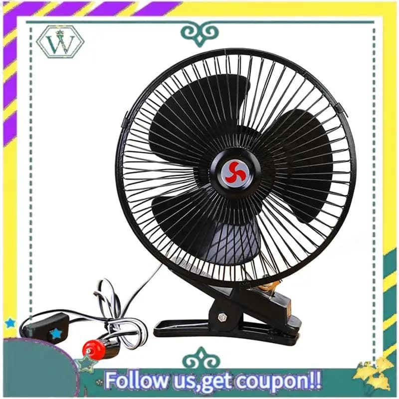 Ventola di raffreddamento ad aria a basso rumore aggiornata Ventola oscillante per auto Veicolo portatile Mini elettrico 12V Nero