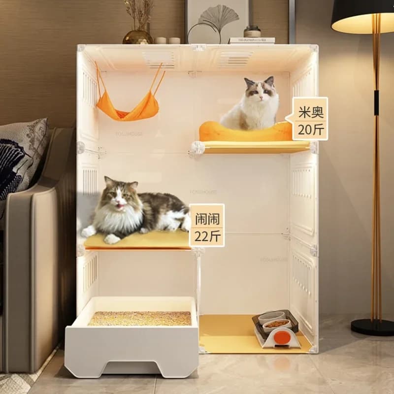 Transparent Cats Cages with Toilet Nordic Cat House Luxury Pet Villa Home Indoor Cat Cabinet Cat Litter Box Integrated Cats Cage