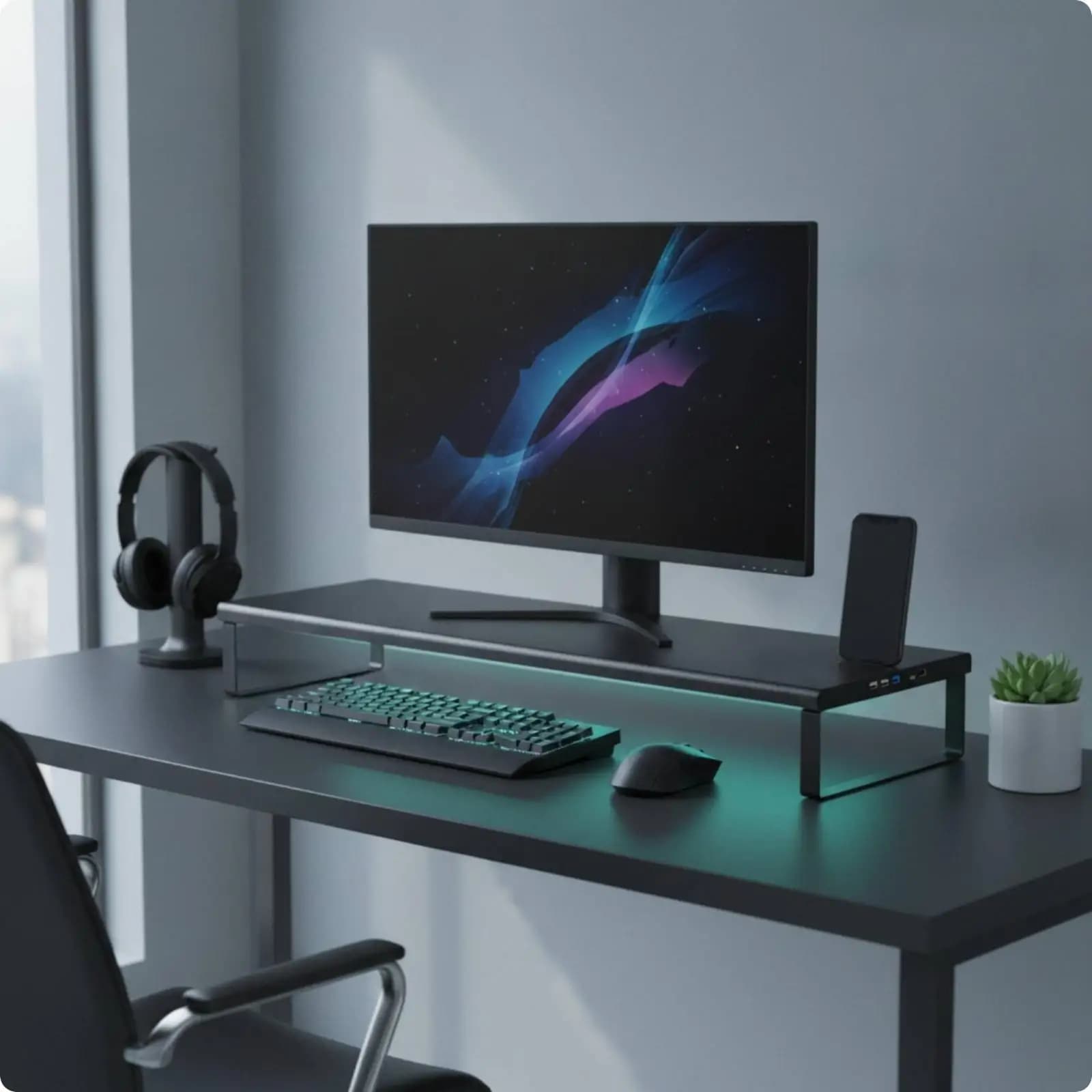 Metal Monitor Stand Sleek Computer Monitor Riser Modern for Office, Gamers