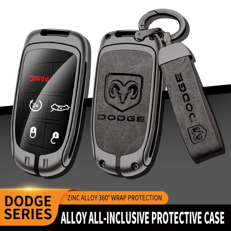 Zinc Alloy Leather Car Key Case Cover Shell For Dodge Ram 1500 Journey Charger Dart Challenger Durango Auto Keychain Accessories