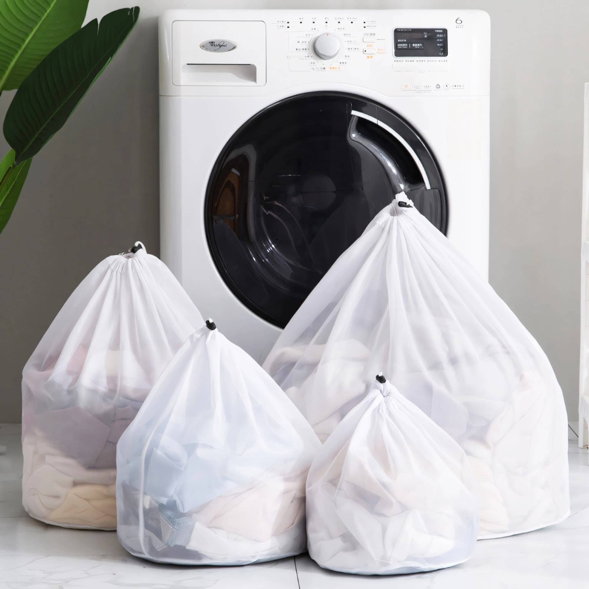 Sacchetto per biancheria a rete fine da 4 pezzi, lavabile in lavatrice, per viaggi e lavanderia, chiusura con coulisse per camicette, calze e biancheria intima