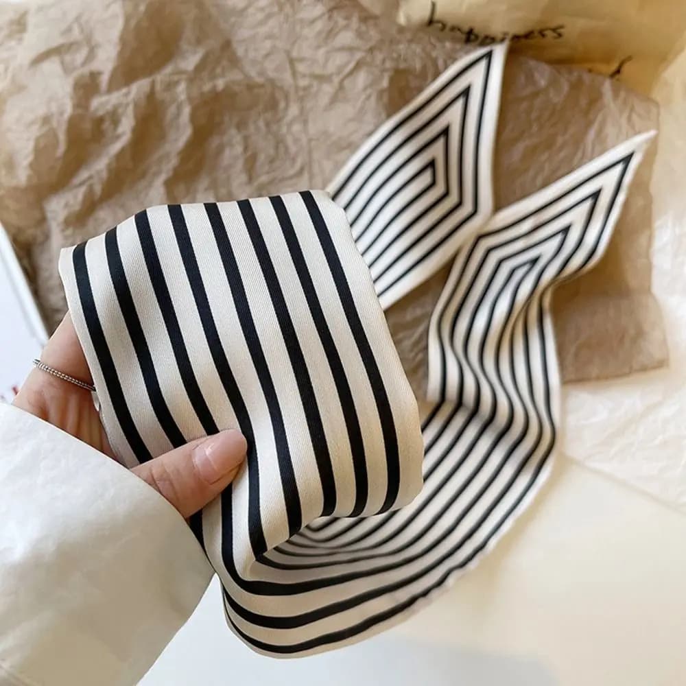 Elegant Stripe French Tie Female Shawl Printing Wraps Printed Scarf Silk Scarf Korean Style Scarves Small Long Scarf