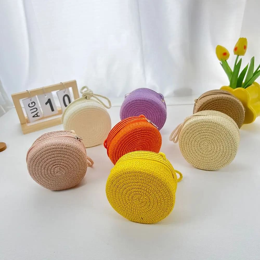 Coin Purse Straw Straw Bag Shell Shape Handmade Summer Beach Bag Straw Handbag Kid Children