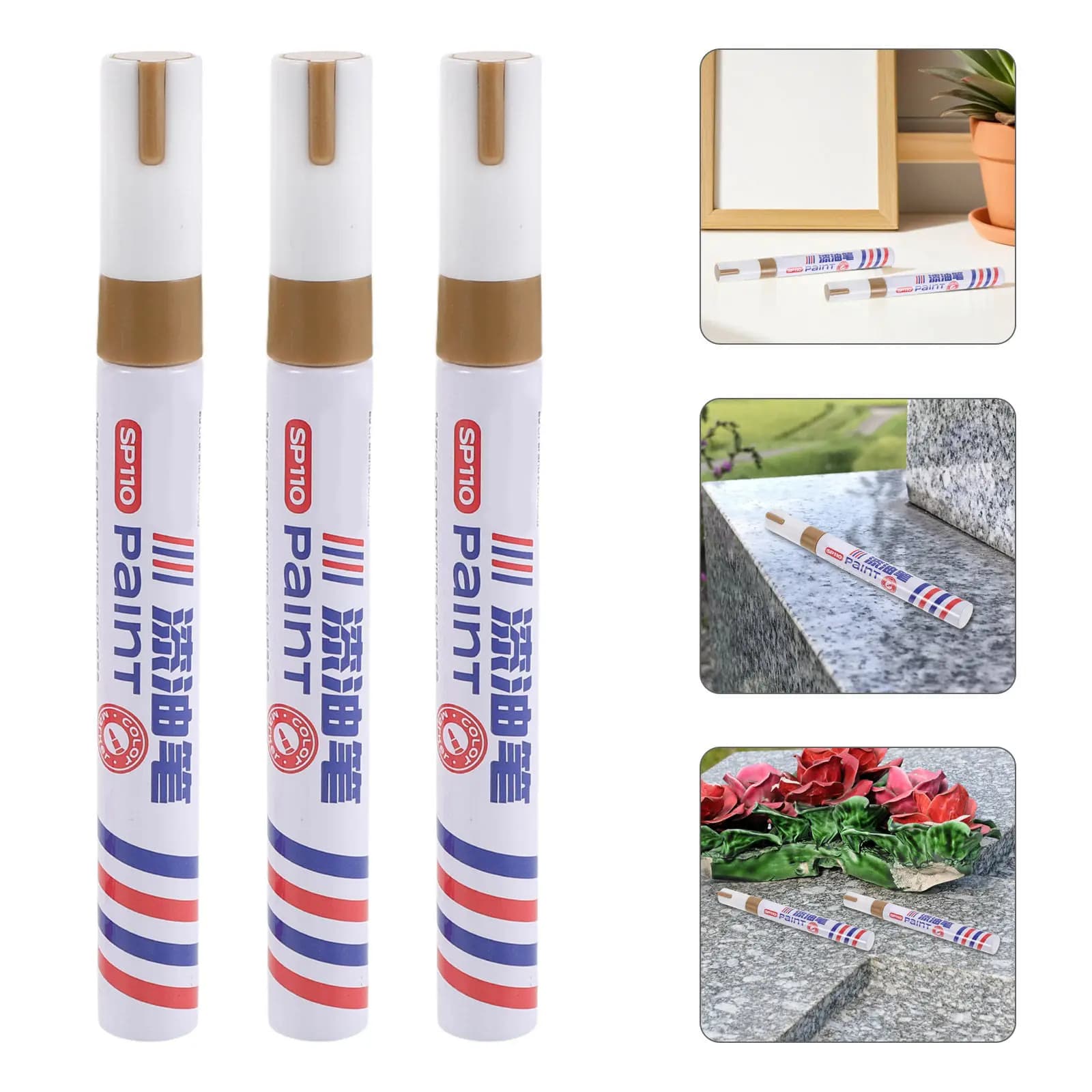 6Pcs Quick Dry Tombstone Paint Marker Pen Waterproof Oil Based Headstone Repair Marker for Stone Granite Surface Restoration