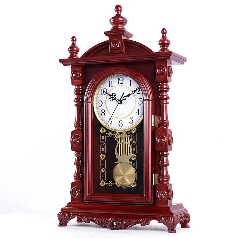 Orologio da tavolo in legno massello per soggiorno, orologio a pendolo al quarzo da scrivania per la casa