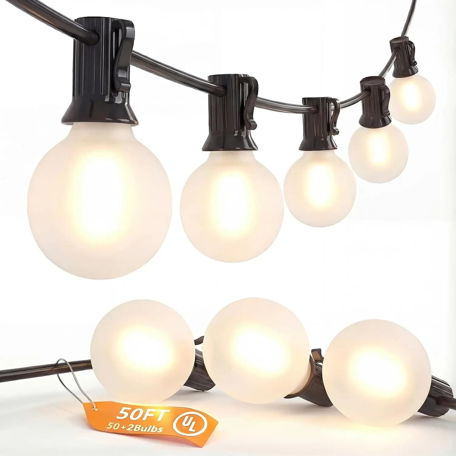 Luci a stringa da esterno da 15 metri con 52 lampadine LED bianche satinate, impermeabili per decorazioni di patio, giardino e terrazza