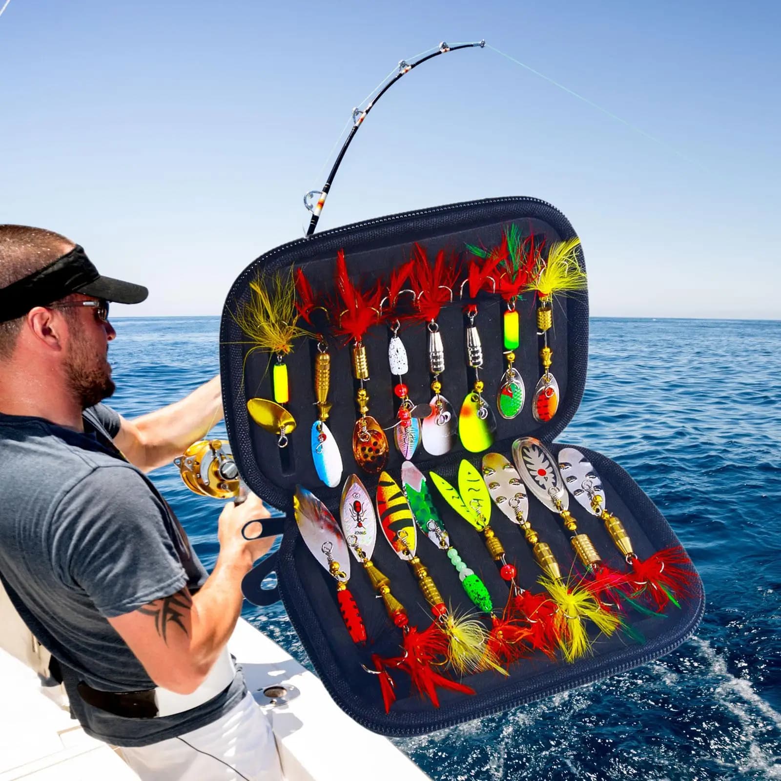 Fishing Lure Spinnerbait Spoons Kit Metal Trout Baits with High Carbon Hooks Organized Tackle Box for Travel Freshwater