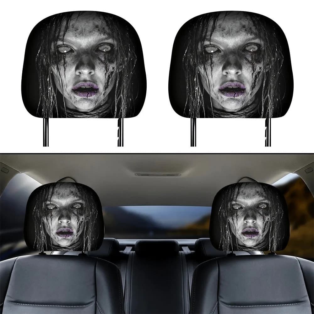 Fun Printed Headrest Cover 2pcs Fit Comfortable Daily Commuter Car Seat Headrest Cover
